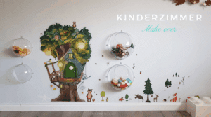 unser Kinderzimmer Make Over mit Wandtattoo Baumhaus, Wichteln und grauen Akzenten